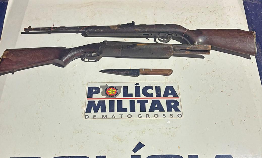Conflito familiar acaba com prisão de suspeito e apreensão de armas no distrito de Paranorte em Juara