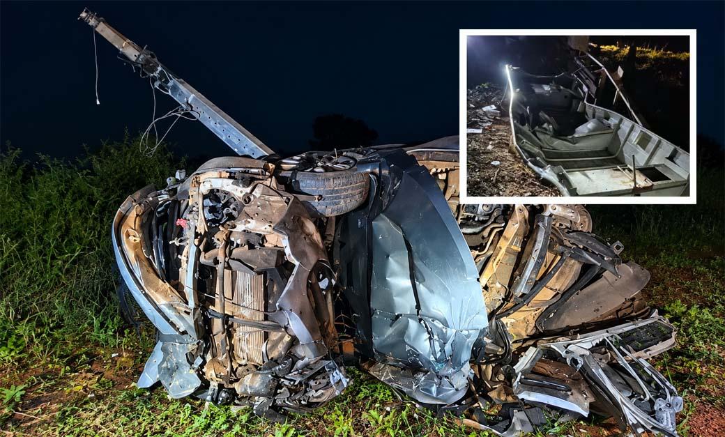 Participante do festival de pesca em Juara teve carro e barco destruído em acidente de trânsito
